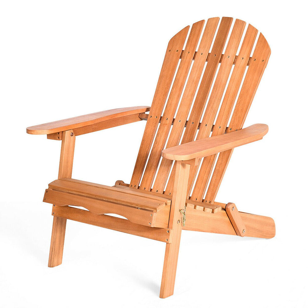 Eucalyptus Adirondack Chair Foldable Outdoor Wood Lounger Chair Natural Image 2