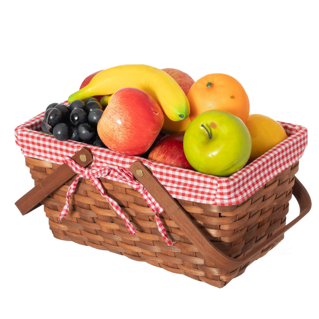 Double Handle Woodchip Basket with Liner Picnic Toy Organizer 7.6x12.5x6.2 Inches Image 1