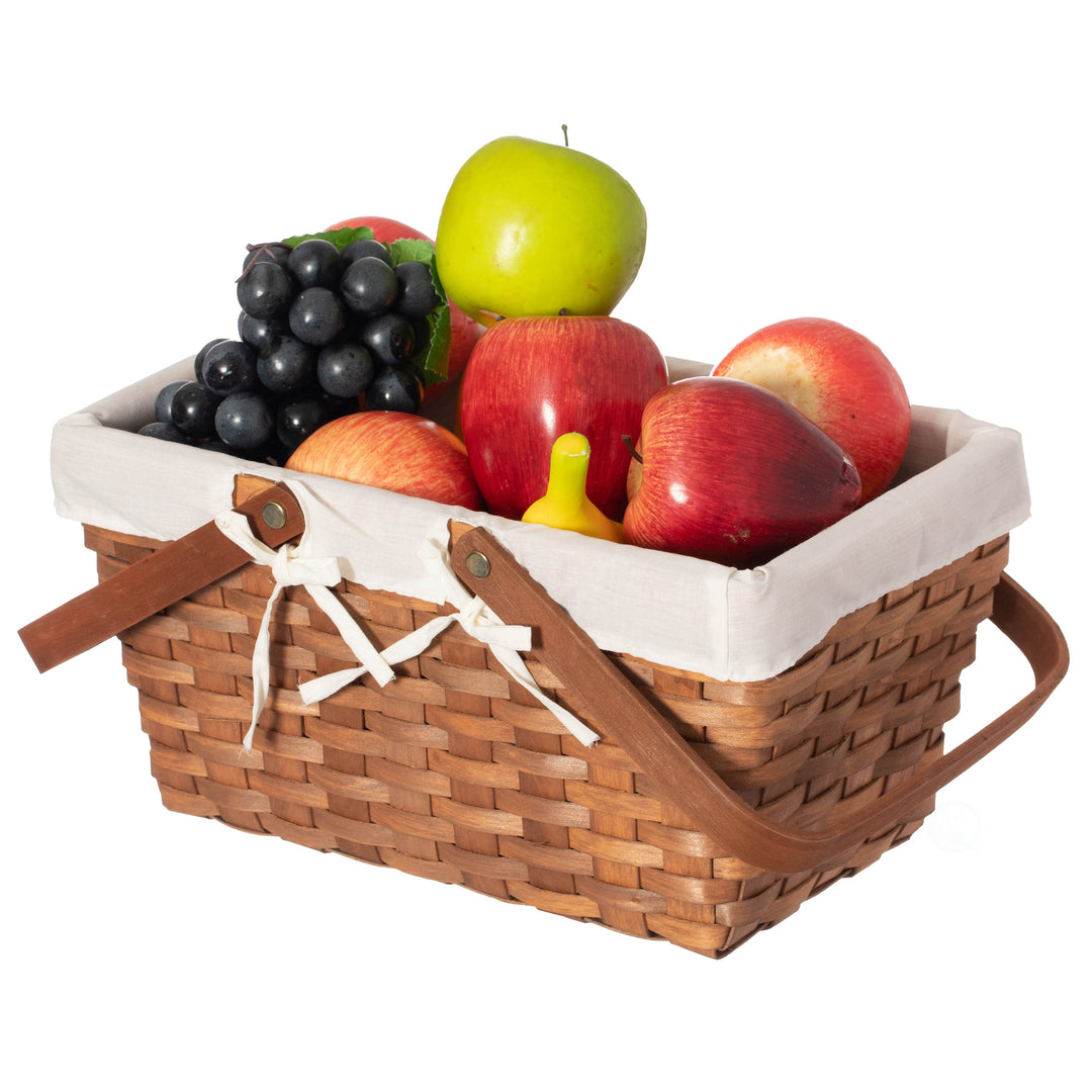 Double Handle Woodchip Basket with Liner Picnic Toy Organizer 7.6x12.5x6.2 Inches Image 2