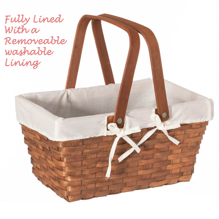 Double Handle Woodchip Basket with Liner Picnic Toy Organizer 7.6x12.5x6.2 Inches Image 4