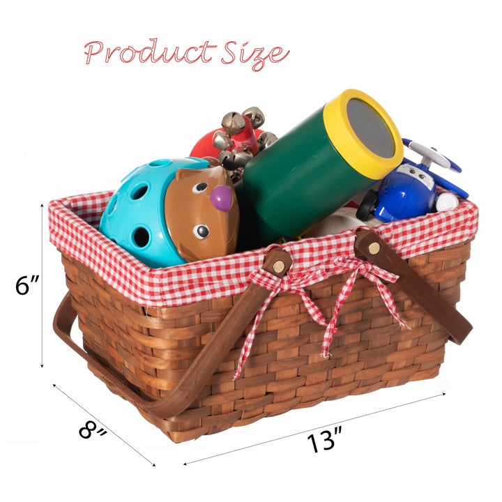 Double Handle Woodchip Basket with Liner Picnic Toy Organizer 7.6x12.5x6.2 Inches Image 5