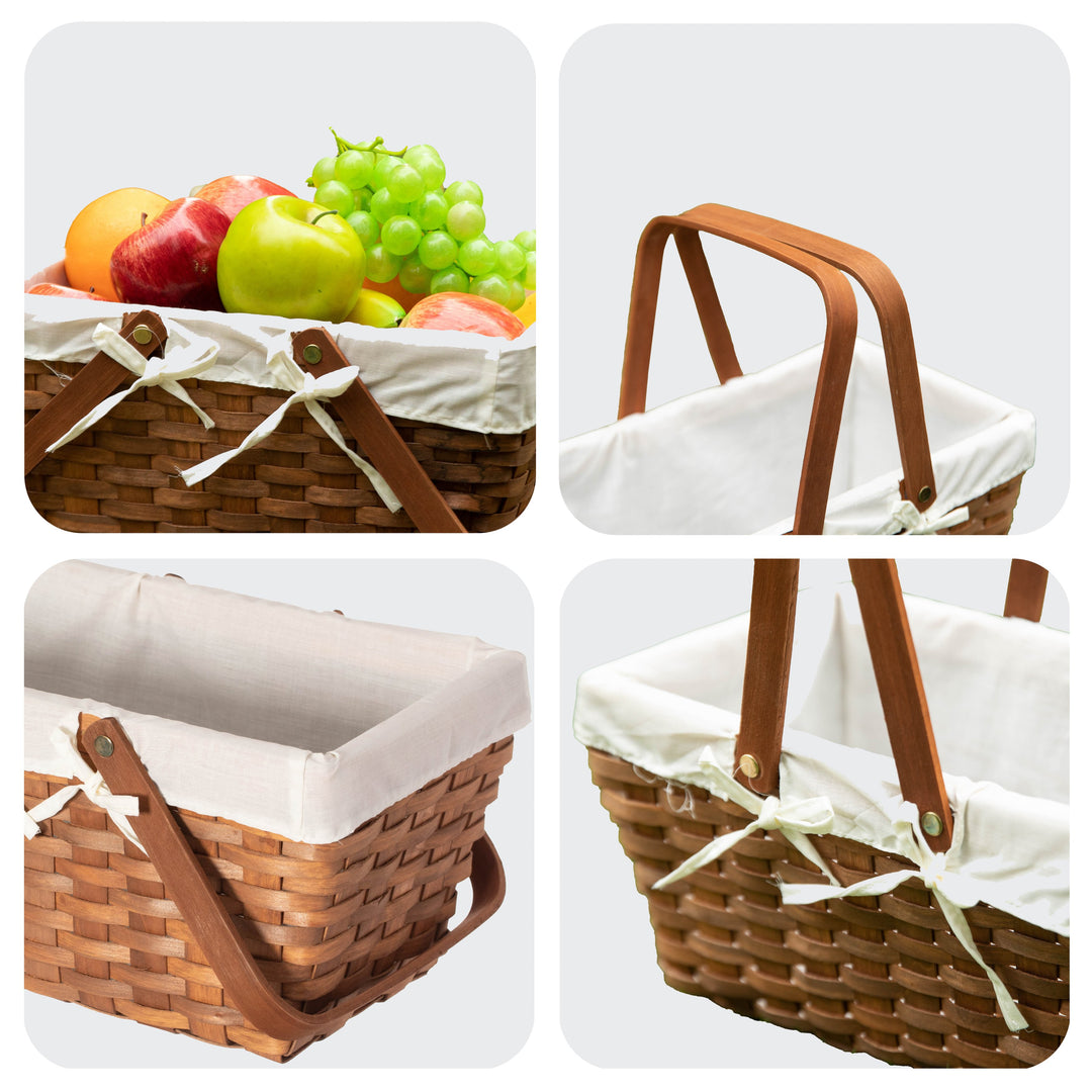 Double Handle Woodchip Basket with Liner Picnic Toy Organizer 7.6x12.5x6.2 Inches Image 7