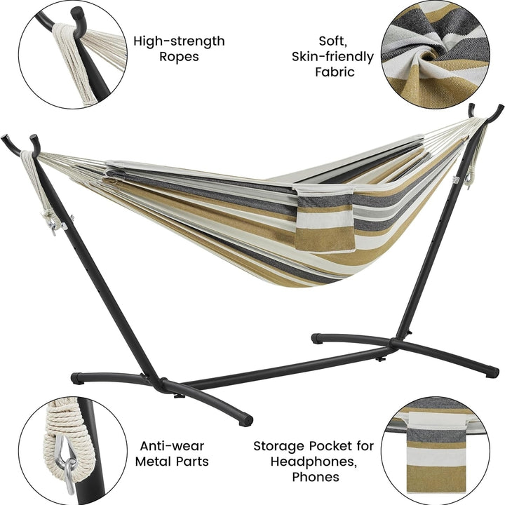 Yaheetech Double Hammock w/Stand, 2-People Hammock and Stand Set w/Storage Bag and Carrying Bag, Outdoor/Indoor Image 4