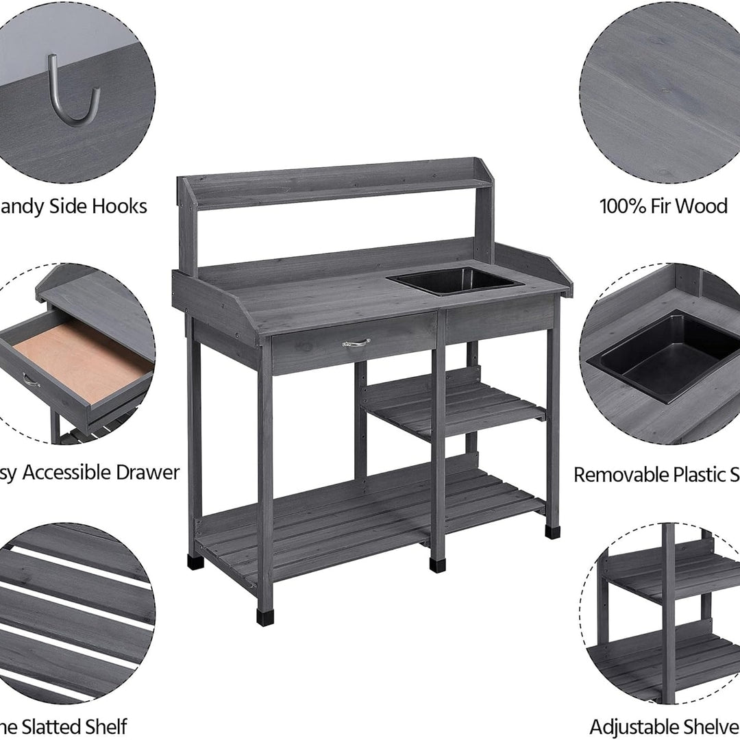 Yaheetech Outdoor Potting Bench Table Potters Benches Garden Workstation for Horticulture with Drawer/Adjustable Shelf Image 2