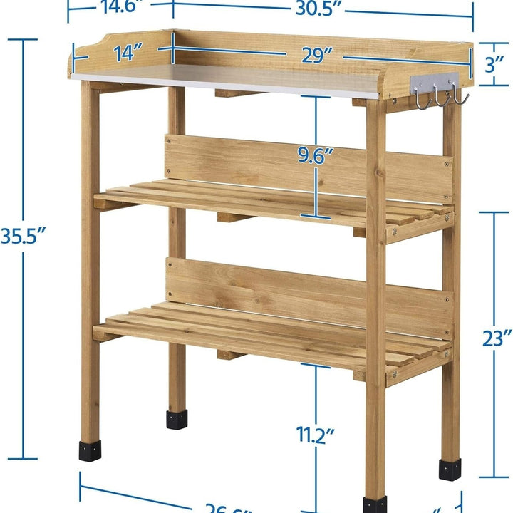 Yaheetech Outdoor Garden Potting Bench Table Wooden Horticulture Planting Worstation w/Metal Tabletop/Storage Shelf/3 Image 4