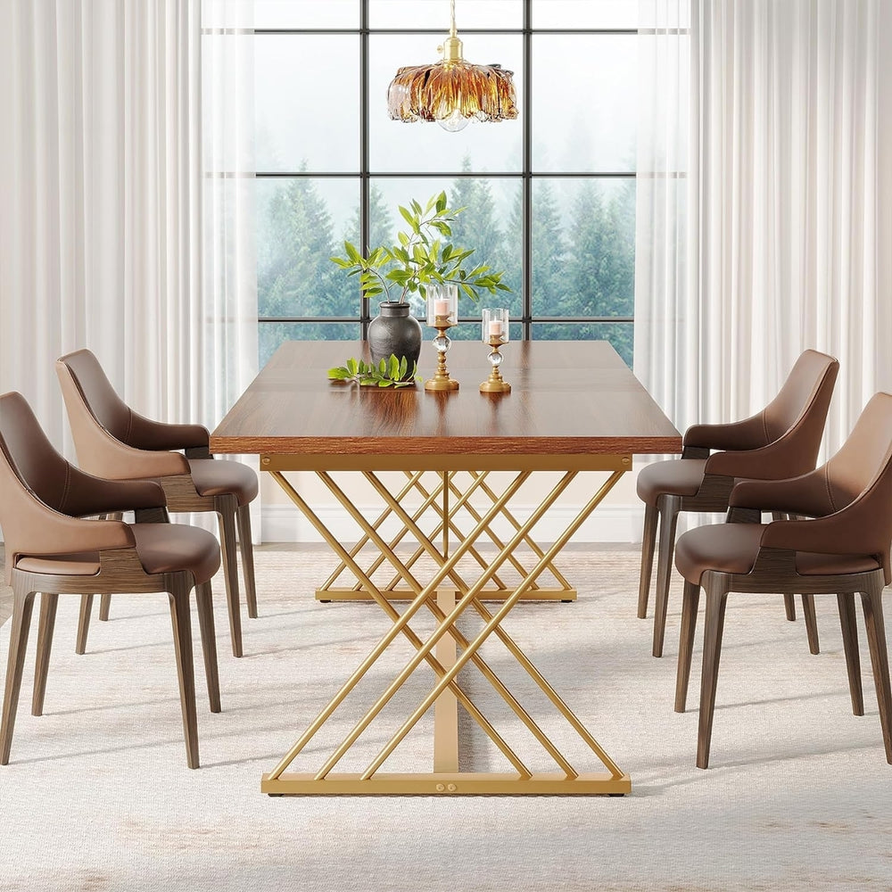 Tribesigns 63-Inch Industrial Dining Table Gold Metal Frame for 4-6 People Image 2