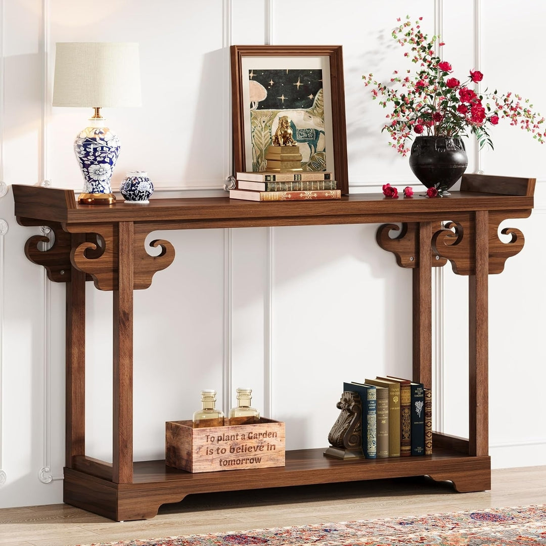 Tribesigns 55 Inches Farmhouse and Vintage Console Table, with 2-Tier Storage, Narrow Long Sofa Table Behind Couch for Image 1