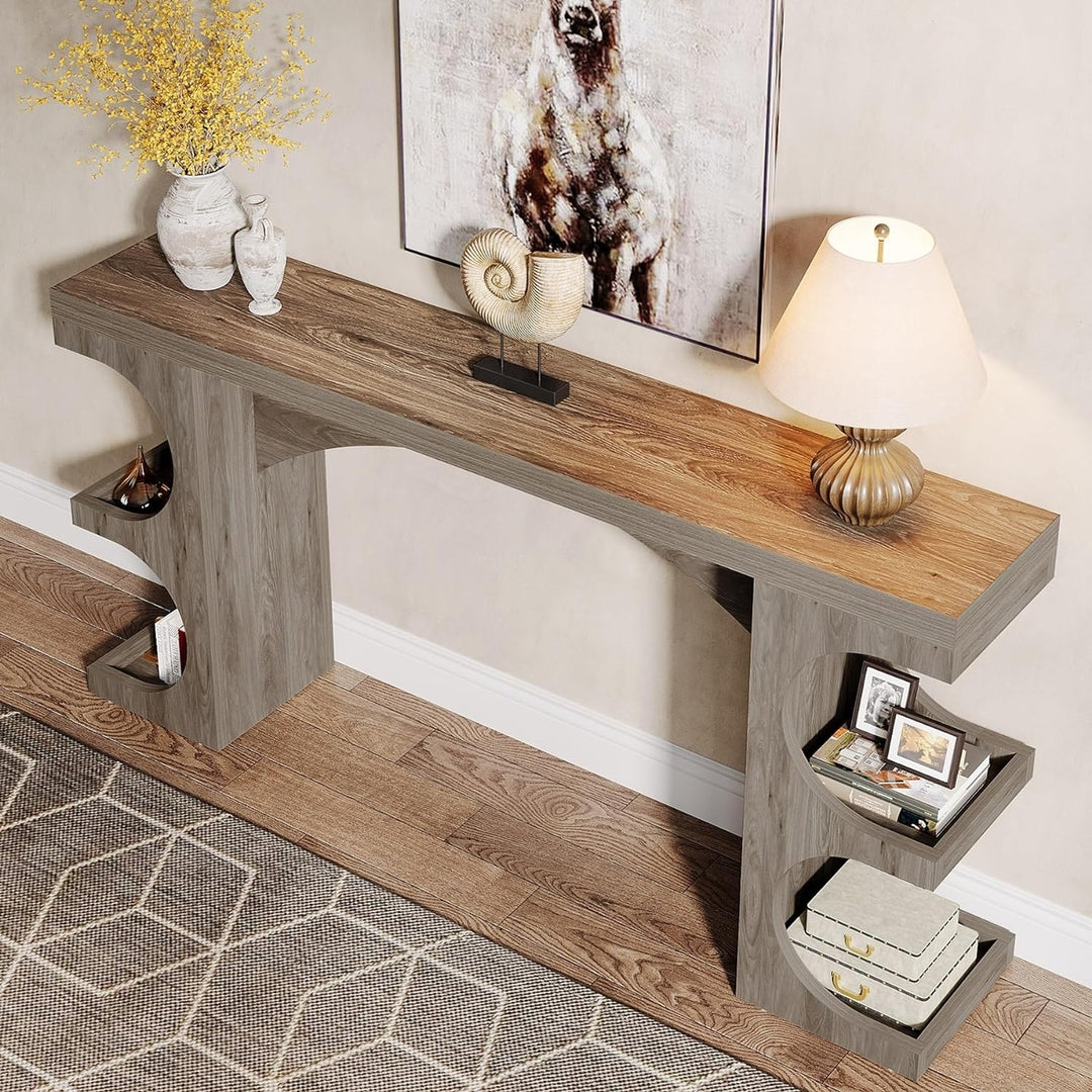 Tribesigns 63 Inch Console Table Dark Grey Narrow Sofa Table with Storage Shelves Image 4