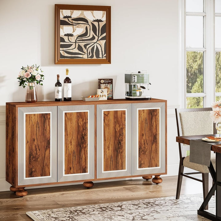 Tribesigns Sideboard Buffet Cabinet with Storage, 55 Inch Accent Cabinet with Doors,Adjustable Shelves and Solid Wood Image 2