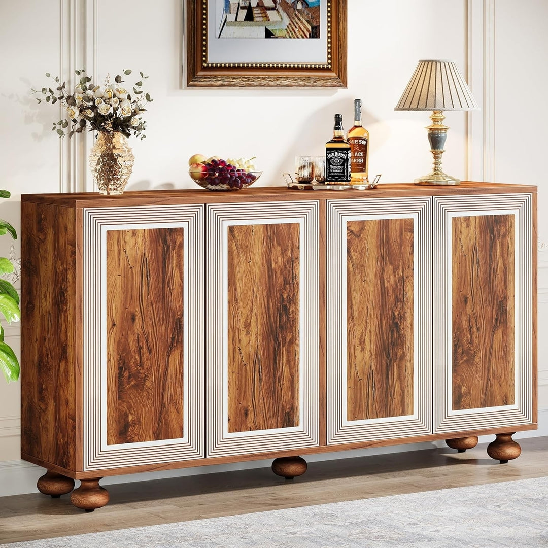 Tribesigns Sideboard Buffet Cabinet with Storage, 55 Inch Accent Cabinet with Doors,Adjustable Shelves and Solid Wood Image 3