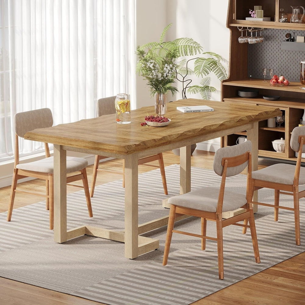 Tribesigns Rectangular Dining Table Solid Wood Legs Adjustable Height 63 Inch Image 2