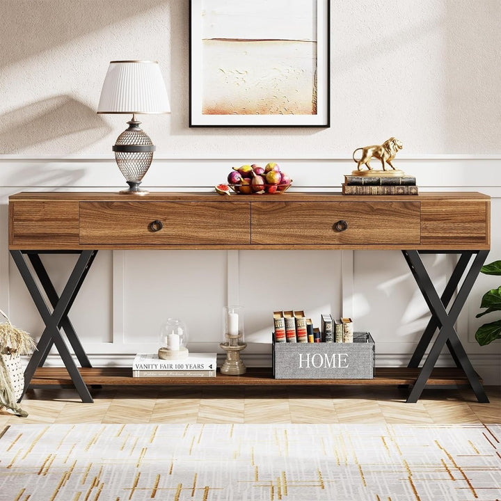 Tribesigns Console Table with Storage, Large Sofa Table with Drawers, Farmhouse and Industrial Entryway Table for Image 3