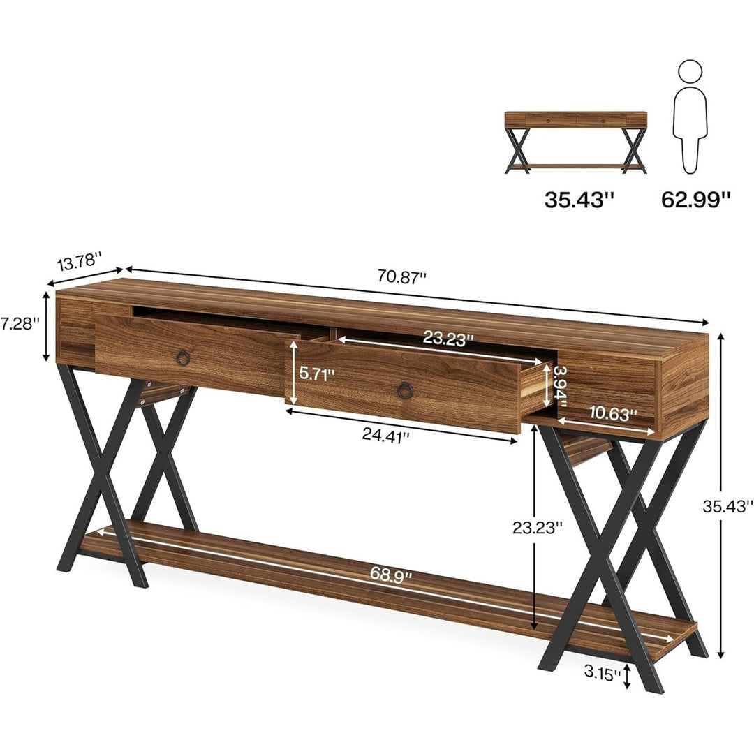 Tribesigns Console Table with Storage, Large Sofa Table with Drawers, Farmhouse and Industrial Entryway Table for Image 5