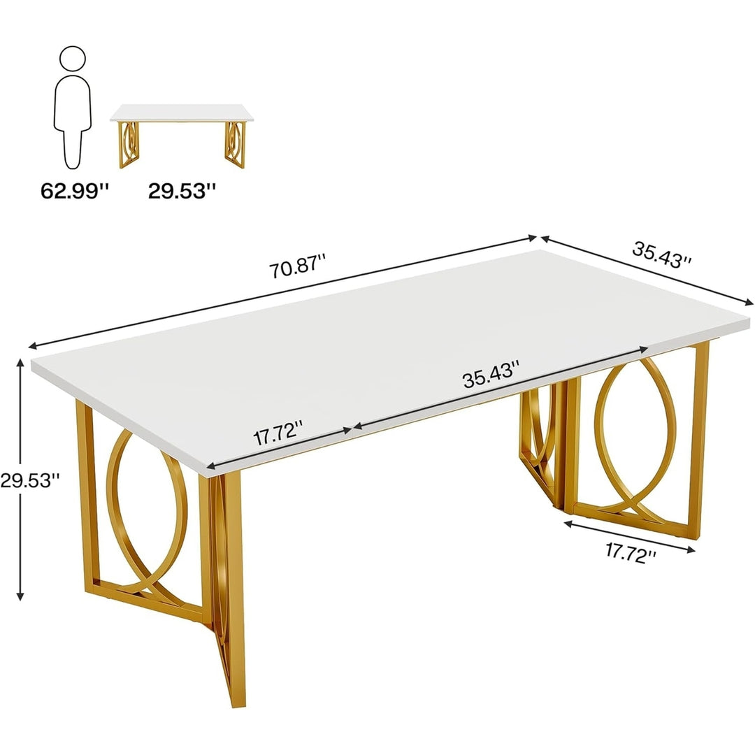 Tribesigns 70.9in Modern White Gold Dining Table Large Rectangular Metal Frame Image 6