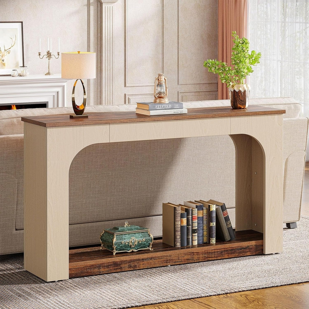 Tribesigns 55 Inch Console Table with LED Lights Farmhouse Storage 2 Tier Design Image 4