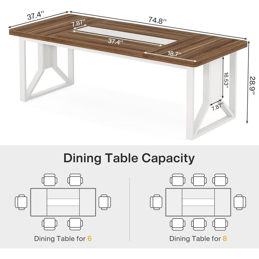 Tribesigns 74.8-Inch Farmhouse Dining Table, Wood Kitchen Dining Room Table for 6-8 People, Rustic Kitchen Table Image 6