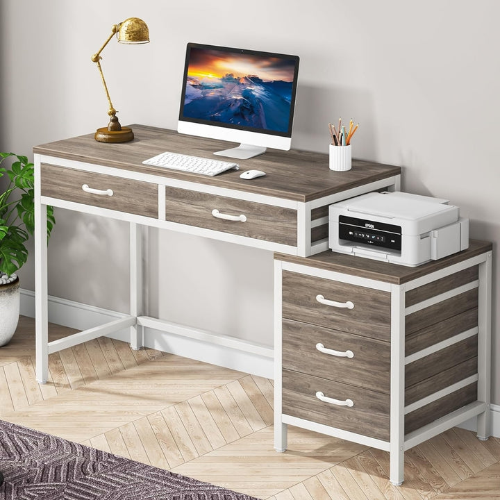 Tribesigns Computer Desk 5 Drawers Rustic 39.37 Inch Reversible Storage Table Image 1