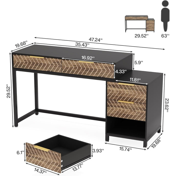 Tribesigns Computer Desk 5 Drawers Industrial Wood Study Table File Cabinet Image 5