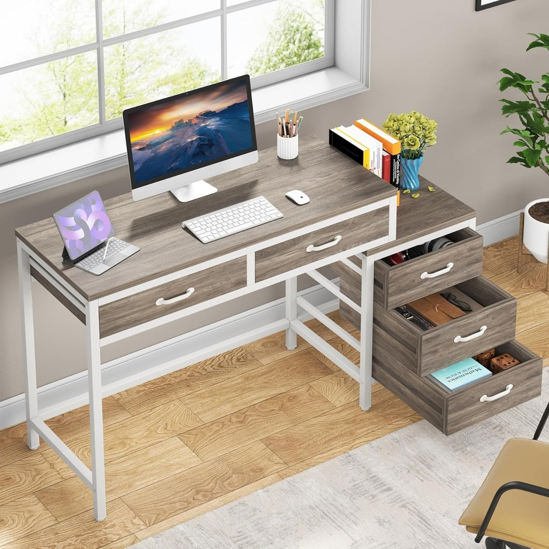 Tribesigns Computer Desk 5 Drawers Rustic 39.37 Inch Reversible Storage Table Image 4