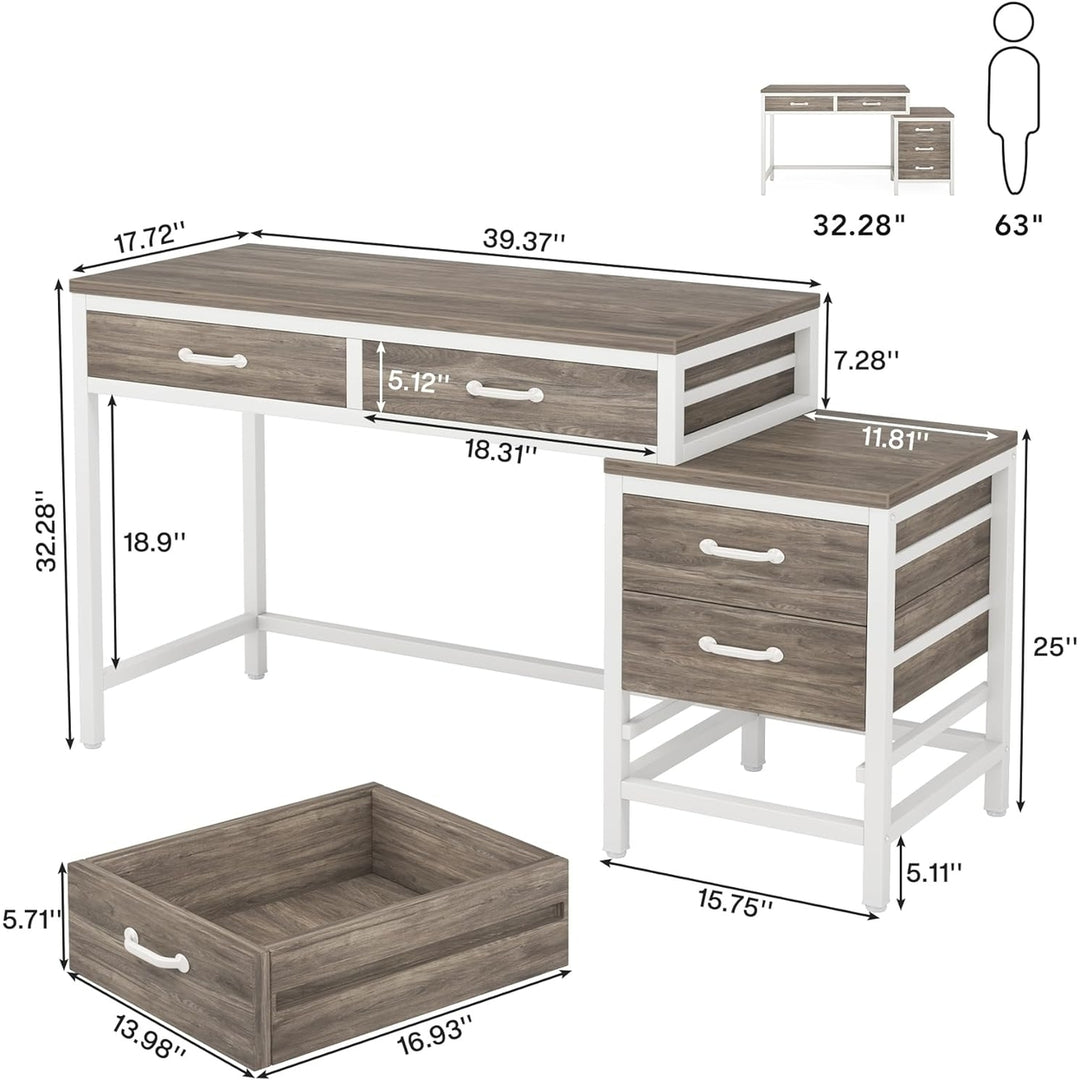 Tribesigns Computer Desk 5 Drawers Rustic 39.37 Inch Reversible Storage Table Image 5