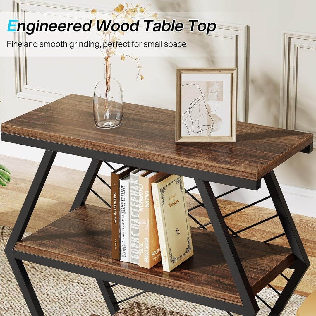 Tribesigns Industrial End Table Wood Side Table with 3 Storage Shelves Black Metal Image 5