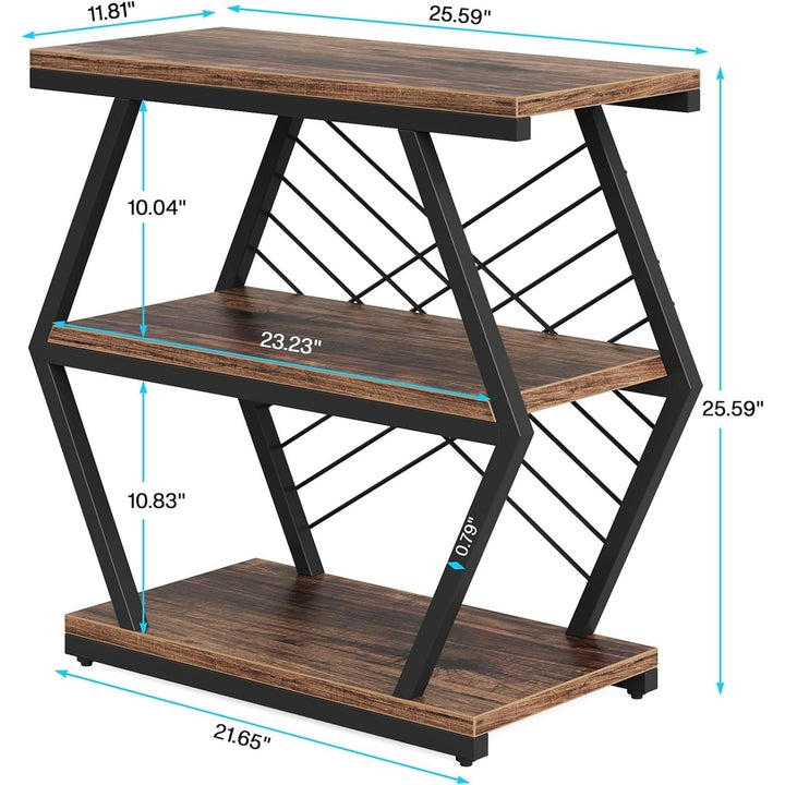 Tribesigns Industrial End Table Wood Side Table with 3 Storage Shelves Black Metal Image 6