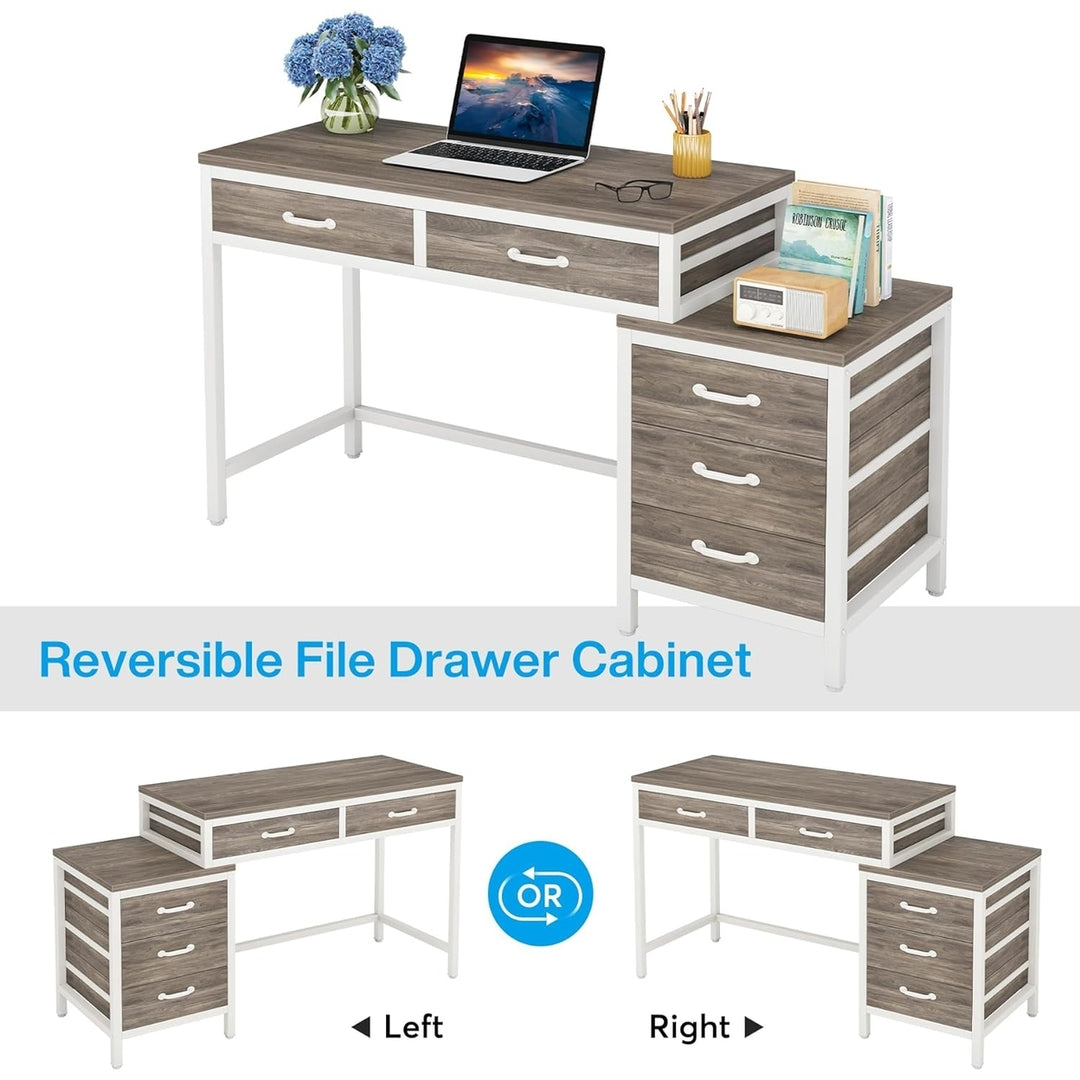 Tribesigns Computer Desk 5 Drawers Rustic 39.37 Inch Reversible Storage Table Image 6