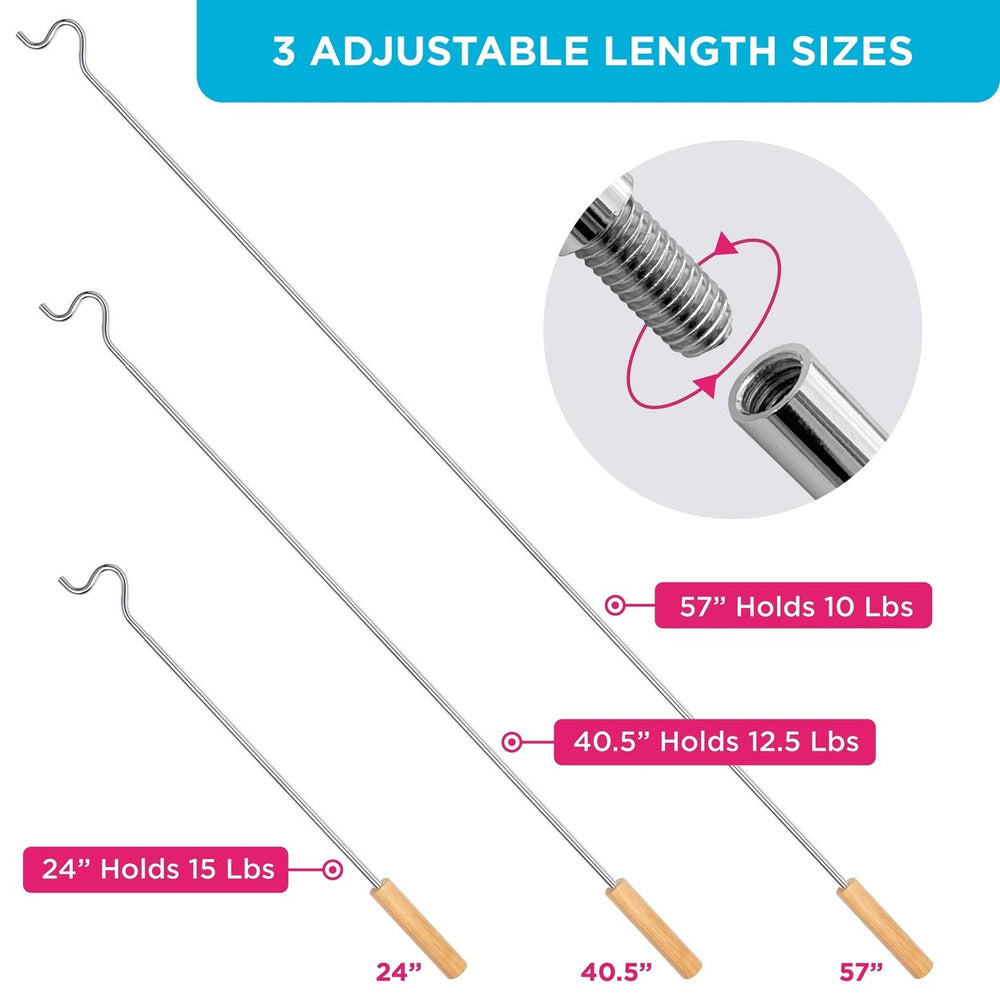 Closet Reacher Pole Adjustable 2.75 to 5 Feet Wooden Handle Heavy Duty Hook Image 2