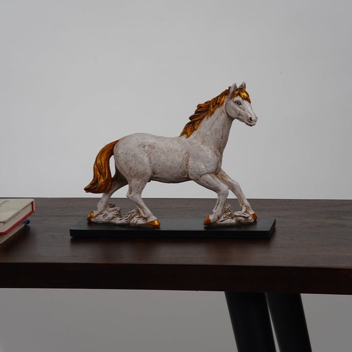 BBH Homes Horse Sculpture Vintage Resin Antique White Gold 12"x9"x3.5" Image 1