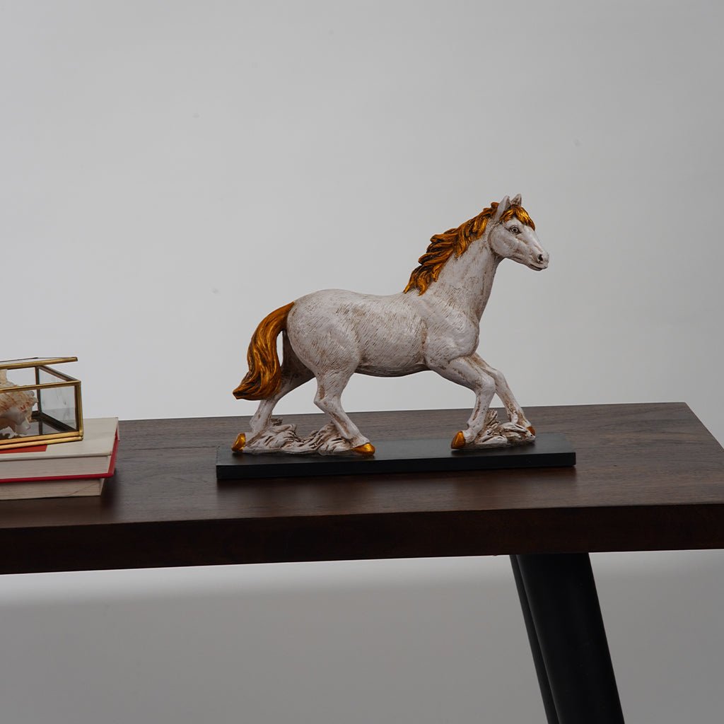 BBH Homes Horse Sculpture Vintage Resin Antique White Gold 12"x9"x3.5" Image 2