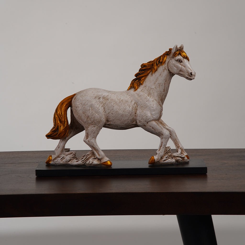 BBH Homes Horse Sculpture Vintage Resin Antique White Gold 12"x9"x3.5" Image 3