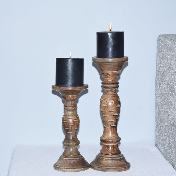 Handmade Eco-friendly Mango Wood Medium Burnt Candle Holder Set of 2 Image 3