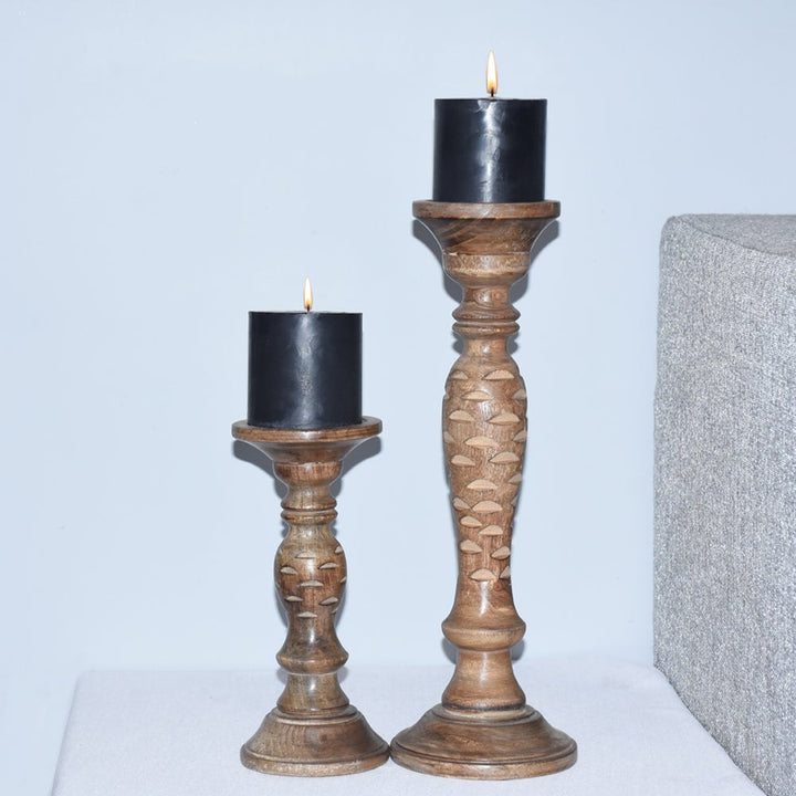 Handmade Eco-friendly Mango Wood Medium Burnt Candle Holder Set of 2 Image 4