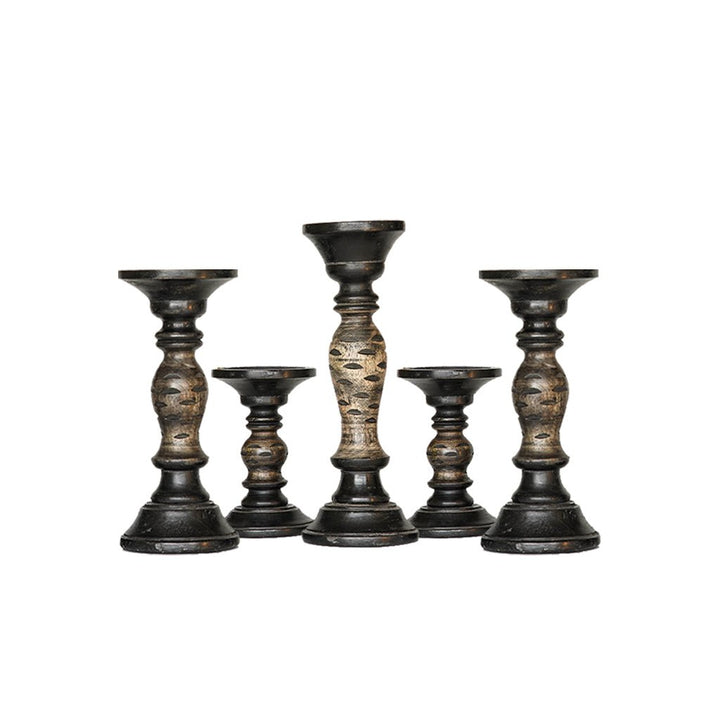 BBH Homes Handmade Dark Polish Mango Wood Pillar Candle Holders Set of 5 Eco-friendly Image 2