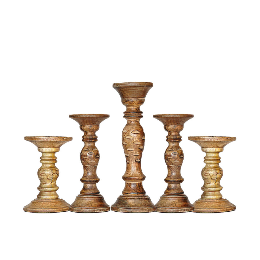 BBH Homes Mango Wood Set of 5 Medium Burnt Eco-Friendly Candle Holders Image 2