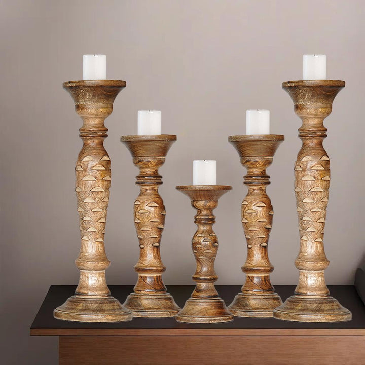 BBH Homes Mango Wood Set of 5 Medium Burnt Eco-Friendly Candle Holders Image 1