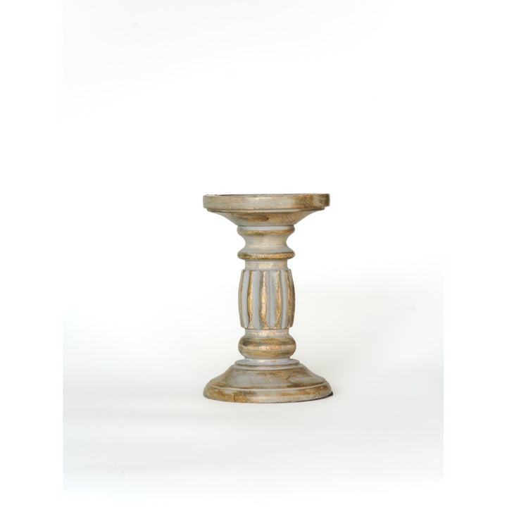 Gray Wash Handmade Mango Wood Pillar Candle Holder Eco-Friendly Image 2