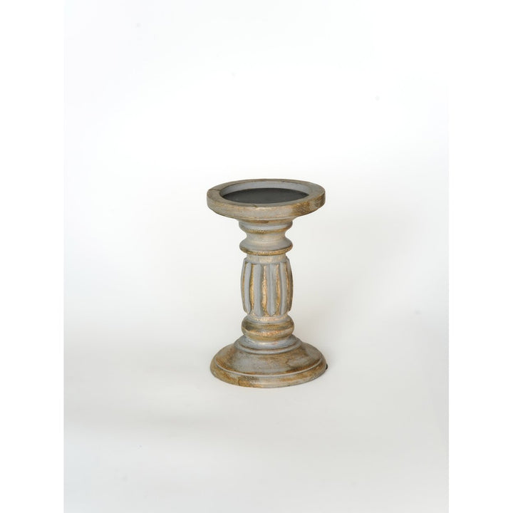 Gray Wash Handmade Mango Wood Pillar Candle Holder Eco-Friendly Image 3