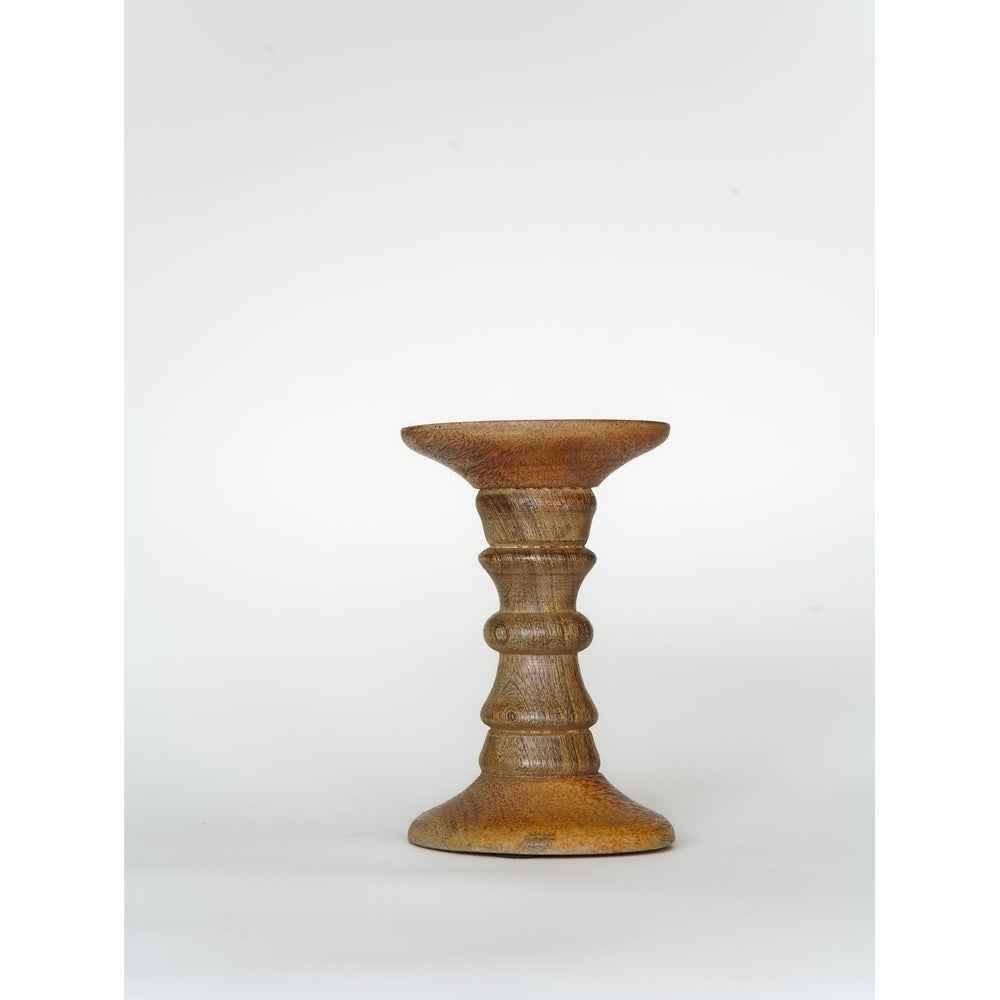 Handmade Mango Wood Pillar Candle Holder Eco-Friendly Walnut Color Image 2