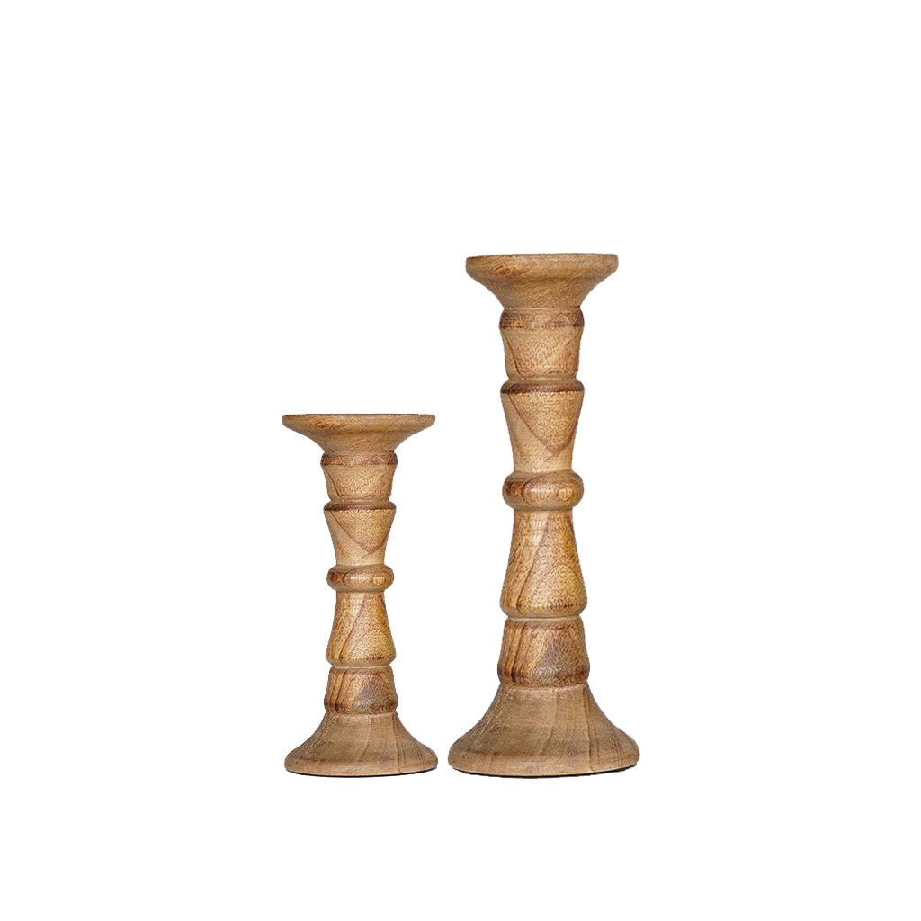 Handmade Mango Wood Pillar Candle Holders Set of 2 Eco-Friendly Walnut Color Image 4