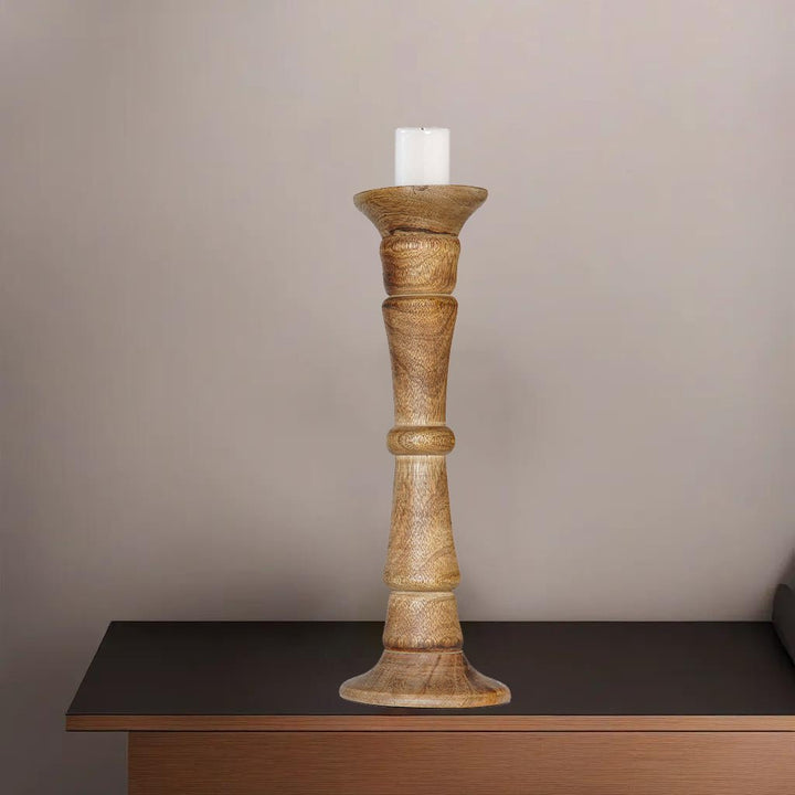 Handmade Mango Wood Pillar Candle Holder Eco-Friendly Walnut Color Image 9