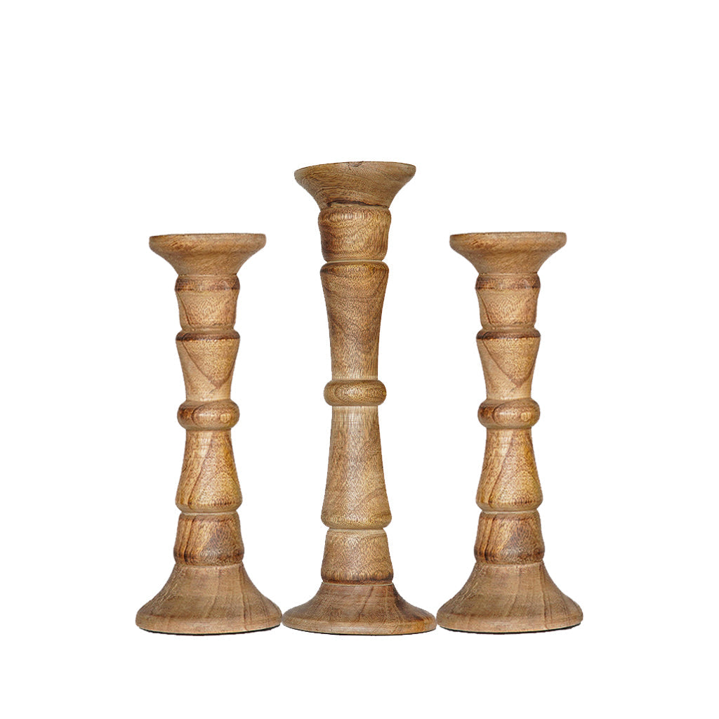 Walnut Mango Wood Set of 3 Eco-Friendly Handmade Pillar Candle Holders Image 8