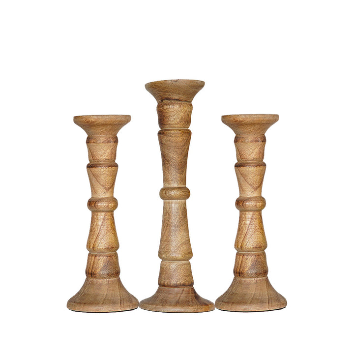 Walnut Mango Wood Set of 3 Eco-Friendly Handmade Pillar Candle Holders Image 8