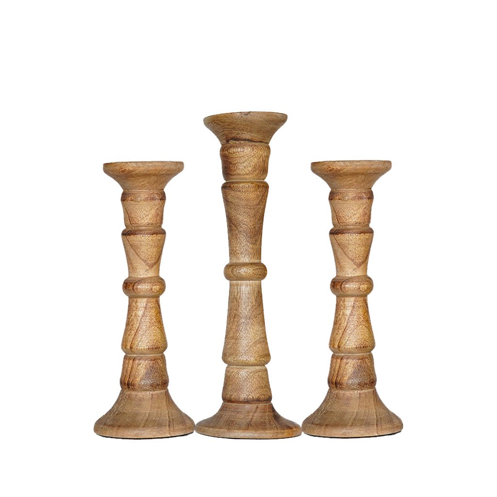 Walnut Mango Wood Set of 3 Eco-Friendly Handmade Pillar Candle Holders Image 1