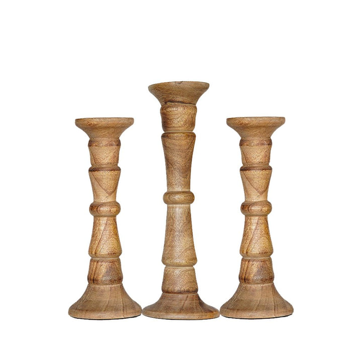 Walnut Mango Wood Set of 3 Eco-Friendly Handmade Pillar Candle Holders Image 1