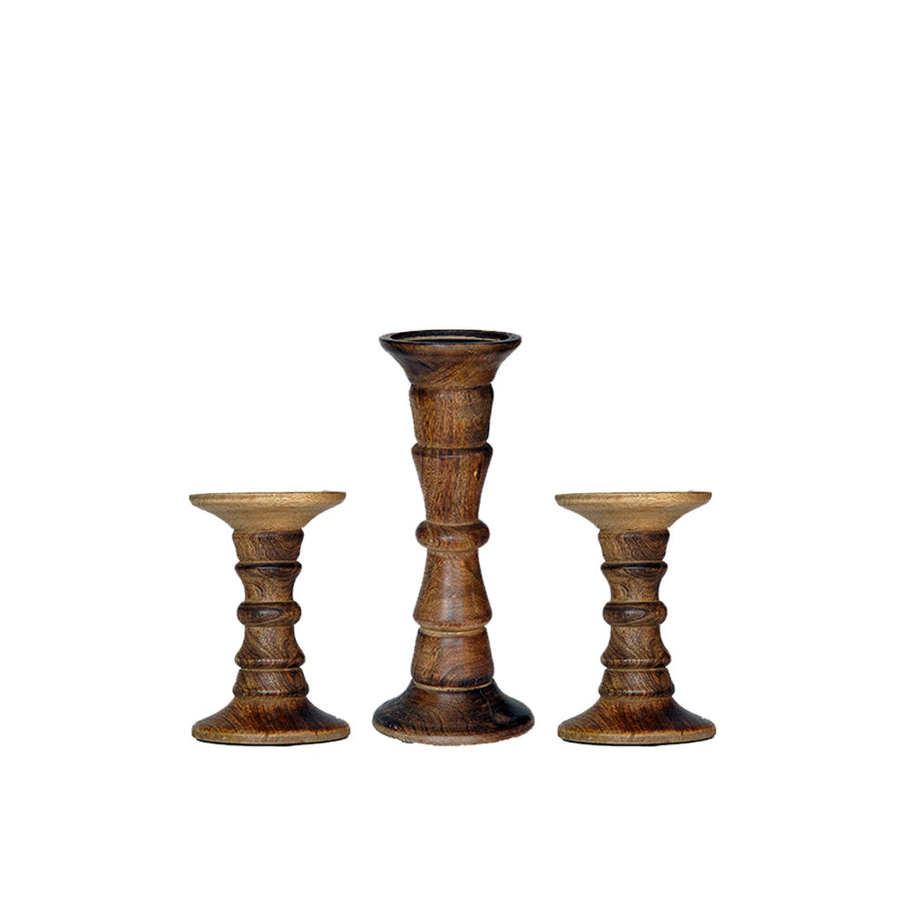 Handmade Mango Wood Pillar Candle Holder Set of 5 Medium Burnt Eco-Friendly Decor Image 2