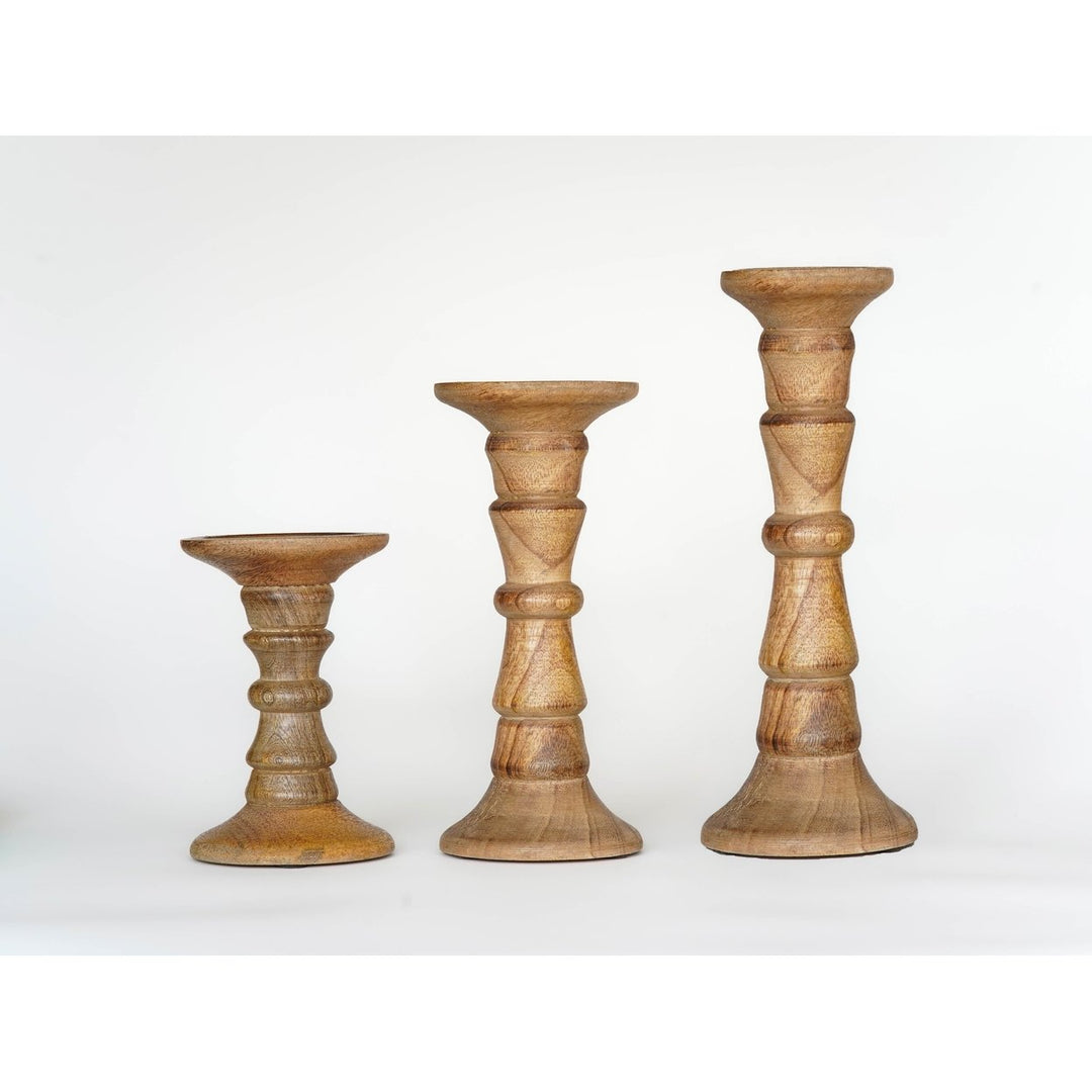 Walnut Mango Wood Set of 3 Eco-Friendly Handmade Pillar Candle Holders Image 12