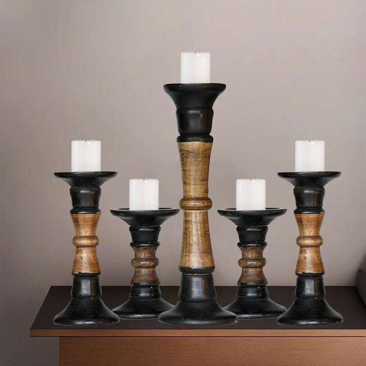 Handmade Eco-Friendly Mango Wood Dark Polish Set of 5 Pillar Candle Holders Image 6