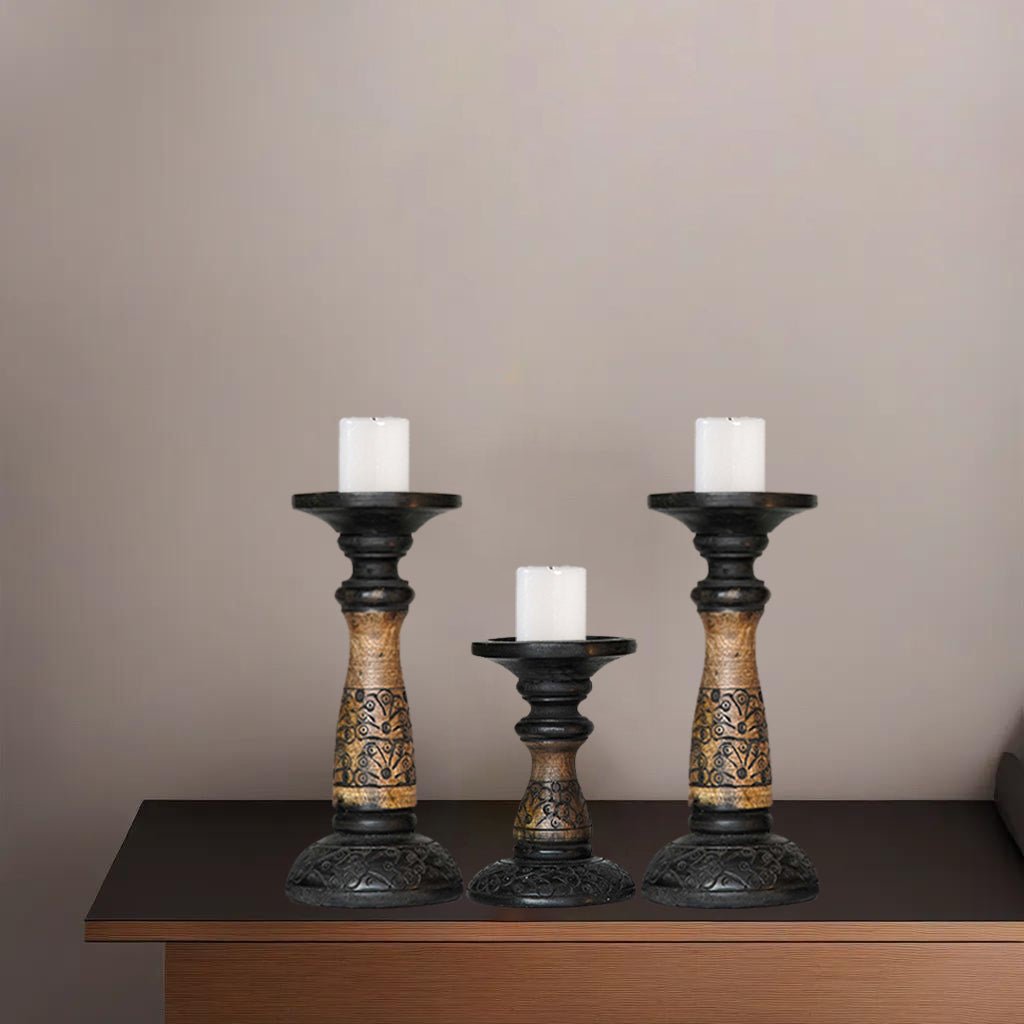 Handmade Black Wash Mango Wood Set of 3 Pillar Candle Holders Eco-Friendly Image 8