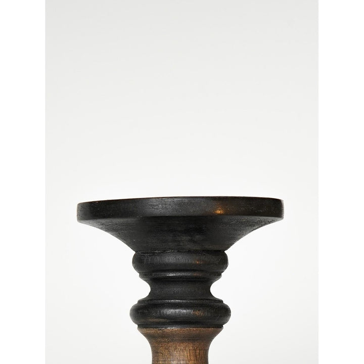 Traditional Black Wash Mango Wood Pillar Candle Holder Set of 5 Eco-Friendly Image 3